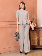 Exude Rise & Roar A-Line Top with Waist Detail, Paired With Matching Bootcut Trouser (Grey)